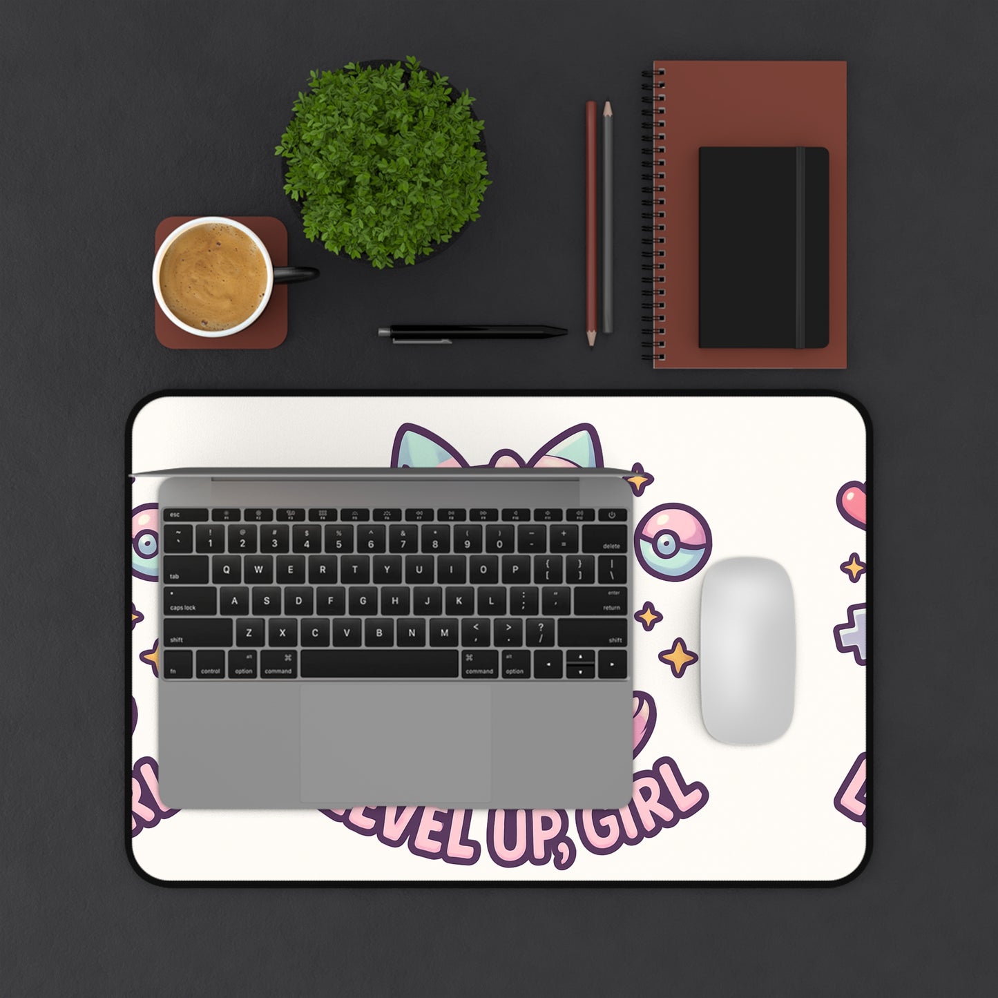 Cute Gamer Desk Mat - Perfect for Gaming, Office Setup, Gifts, Level Up Girl Design, Cute Decor, Home Office Essentials