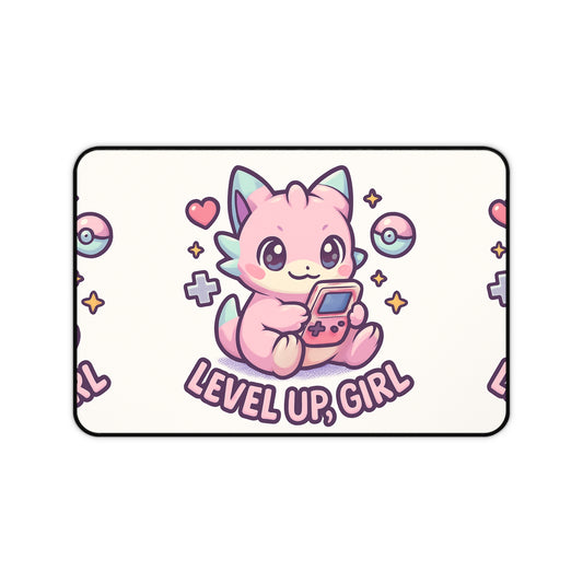 Cute Gamer Desk Mat - Perfect for Gaming, Office Setup, Gifts, Level Up Girl Design, Cute Decor, Home Office Essentials