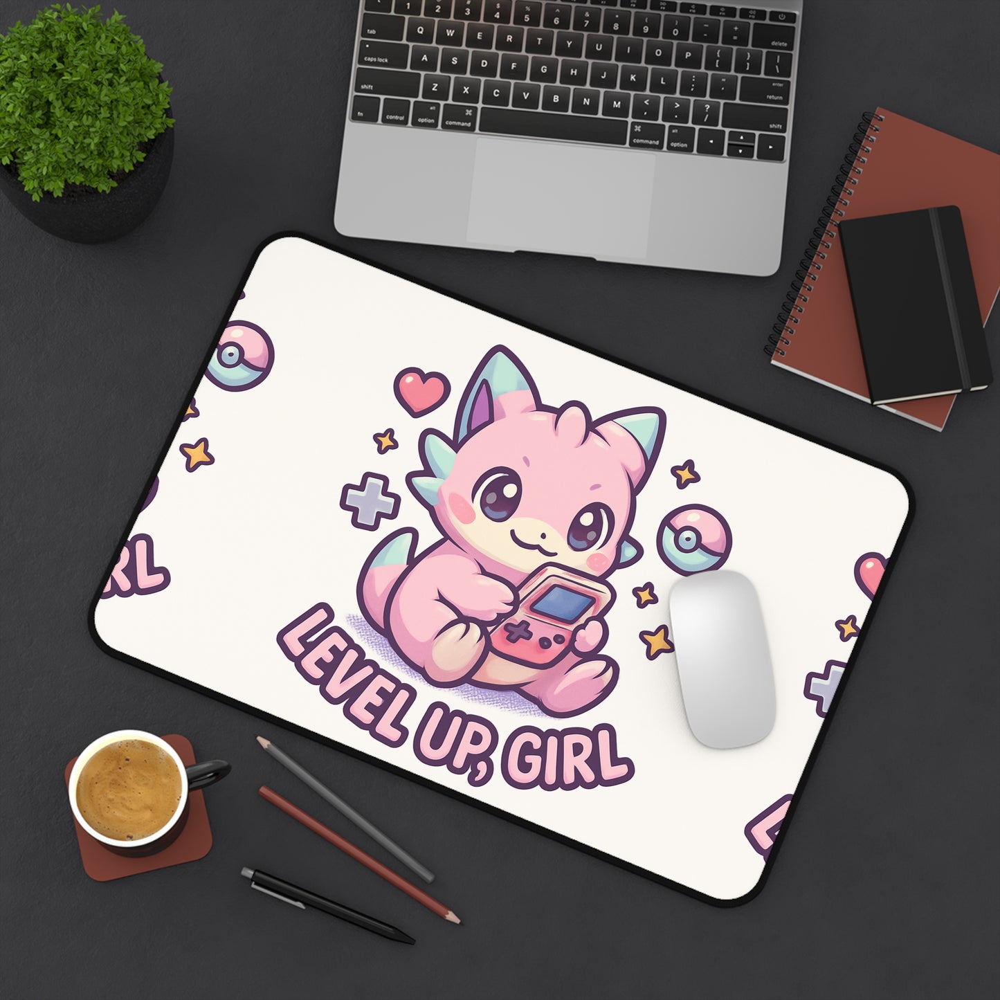 Cute Gamer Desk Mat - Perfect for Gaming, Office Setup, Gifts, Level Up Girl Design, Cute Decor, Home Office Essentials