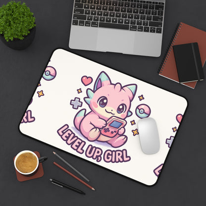 Cute Gamer Desk Mat - Perfect for Gaming, Office Setup, Gifts, Level Up Girl Design, Cute Decor, Home Office Essentials