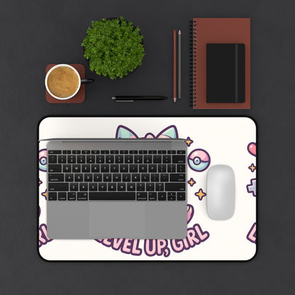 Cute Gamer Desk Mat - Perfect for Gaming, Office Setup, Gifts, Level Up Girl Design, Cute Decor, Home Office Essentials
