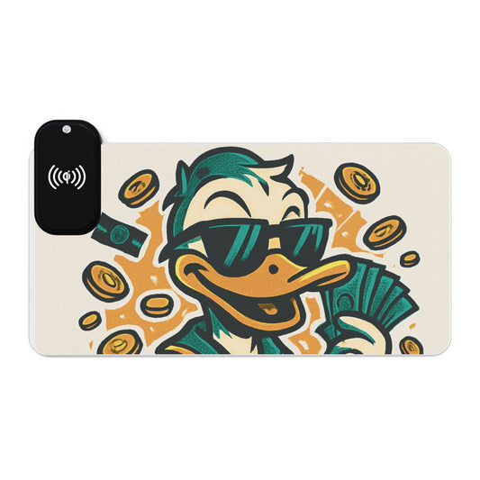 Gaming Mouse Pad with Wireless Charging - Funny Duck Design, Desk Accessory, Gamer Gift, LED Mouse Mat, PC Setup Decor
