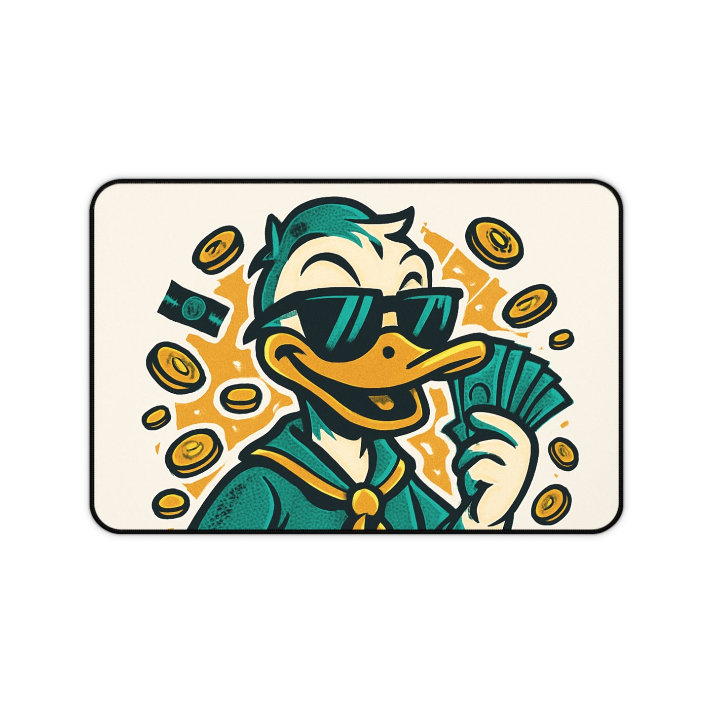 Playful Money-Themed Desk Mat with Cartoon Duck Design, Office Decor, Gamer Gift, Fun Workspace Accessories, Unique Gift for Kids